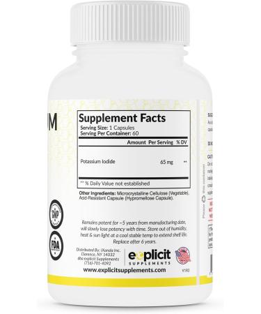 Potassium Iodide 65mg Dose - 60 Servings - Thyroid Support & Defense - Buy Online on GoSupps.com