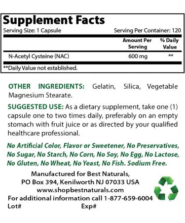 Best Naturals NAC 600mg 120 Capsules - Powerful Antioxidant Supplement - Buy Online on GoSupps.com
