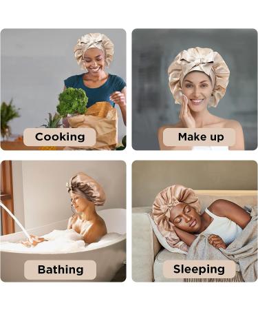 Satin Silk Reversible Hair Bonnet for Women - Non Slip Adjustable Double-layer (Coffee/Champagne) - Buy Online on GoSupps.com