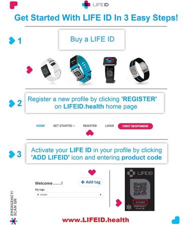 LIFE ID Pin-Tuck Medical Alert Bracelet | Free Online Profile | Fits 5-9 Wrists | Recycled Packaging | Black/Charcoal - Buy Online on GoSupps.com