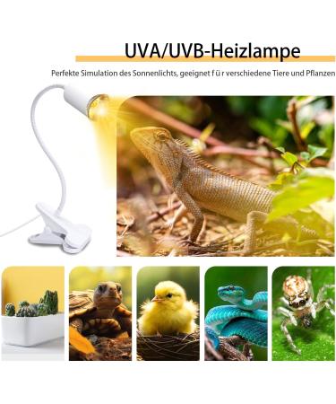 WPQiuzs Turtle Heat Lamp - 240cm Cable E27 UVA UVB Ceramic Heating Lamp for Reptiles Adjustable Clip & Swan Neck for Lizards & Turtles - Buy Online on GoSupps.com