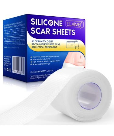Silicone Scar Sheets (1.6x 120, 3M), UPGRADE Clear Scar Tape, Silicone Scar Strips, Effective Scars Away, Invisible Silicone Scar Sheets For Surgical Scars, C-Section Surgery Scar, Keloid, Burn, Acne 1-Silicone Scar 120