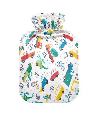 Beep car bicycle bus hot water bottle with cover 1l transparent hot water bottle hot cold cold compress ideal for cramps back shoulder pain relief children men women hand foot warmers 1 l