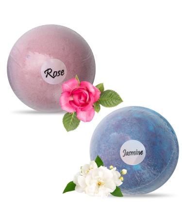 Bath Bombs with Jewelry Inside - Gift Set of 2 Bubble Bathbombs Made from Organic Essential Oils - Surprise Girls Ring in Each Rose + Jasmine 5 Ounce (Pack of 2)