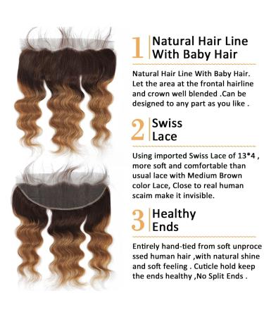 2 Tone Ombre Body Wave Hair 3 Bundles + 13x4 Lace Frontal | Brazilian Remy Virgin Human Hair Extensions | T4/30 Medium Brown/Auburn | 14 16 18+12 - Buy Online on GoSupps.com