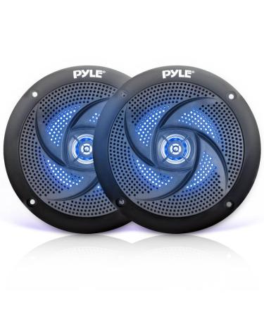 Pyle Marine Waterproof Speakers 6.5 - Low Profile Slim Style Wakeboard Tower and Weather Resistant Outdoor Audio Stereo Sound System with LED Lights and 240 Watt Power - 1 Pair in Black - PLMRS63BL