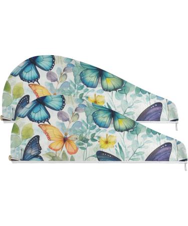 Flowers Butterfly Hair Towel 2 Pack | Super Absorbent Quick Dry Hair Turbans for Women & Girls - Buy Online on GoSupps.com