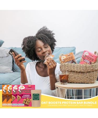 Graze Protein Oat Boost Bars - Cherry Bakewell and Cocoa Orange - Healthy Snacks Whole Oats Natural Flavours High Fibre Less Sugar (16 Snacks - 4 Packs of 4 x 30g) - with Tea Pouch - Buy Online on GoSupps.com