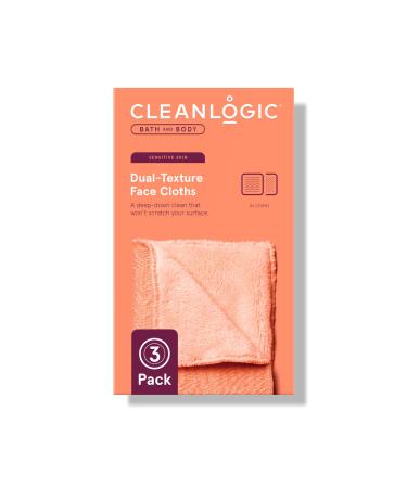 Cleanlogic Bath & Body exfoliating Dual -Texture Face Cloths for Sensitive Skin Assorted Colors Removes Makeup Oil & Dirt Vegan Friendly - Pack of 3