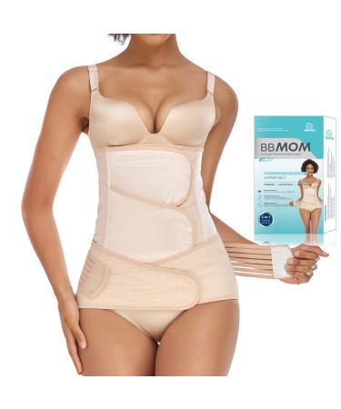2 in 1 Postpartum Belly Band Abdominal Binder C-Section Recovery Belt Belly Wrap Skin-Friendly Waist/Pelvis Belt Compression Wrap for Post Surgery Natural Recovery(Beige,Medium) Medium Beige