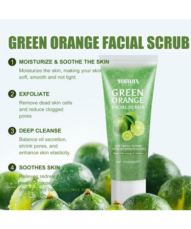 Green Orange Facial Scrub Deep Cleansing and Exfoliation Rich in Vitamin C and Antioxidants Face Scrub Gently Cleans Pores Suitable for Sensitive Skin and All Skin Types - Buy Online on GoSupps.com