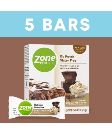 ZonePerfect Oatmeal Chocolate Chunk Protein Bars - 10g Protein, Nutritious Gluten Free Snack - 5 Count - Buy Online on GoSupps.com