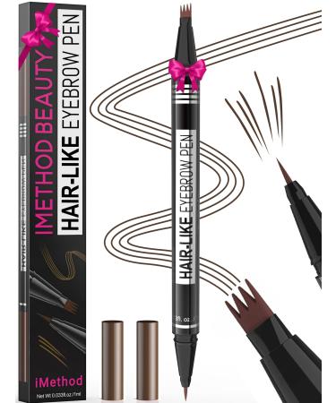 iMethod Microblading Eyebrow Pen - Eyebrow Pencil Magical 2-in-1 Dual-Ended Eye Brow Pencils for Women with 4-Fork-Tip & Precise Brush-Tip Create Natural Hair-Like Brows Last All-Day Dark Brown 02 Dark Brown