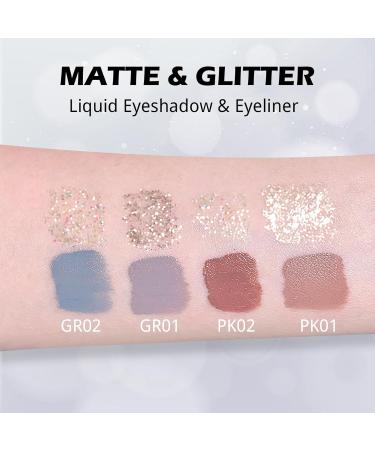 Erinde Liquid Glitter Eyeshadow Set - Grey Silver Eyeliner & Blue Shimmer Gel Eyeliner - Long Lasting & Highly Pigmented - #03 Grey&Blue - Buy Online on GoSupps.com