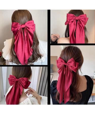 Red Hair Bow Red Bow Hair Clip for Women Solid Color Bow Hair Clips with Long Ribbon French Red Bow Hair Clip Soft Satin Silky Hair Bows Cute Gifts for Women Girls - Buy Online on GoSupps.com