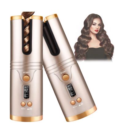 Hair Curler, HugeHard Cordless Automatic Hair Curling Iron USB Rechargeable Portable Hair Curler Wand Fast Heating with Timer Setting and 6 Temperature Adjustable for Travel, Home Use Golden