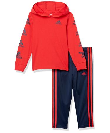 adidas boys 2 Piece Glitchy Bos Long Sleeve Hooded Tee Set 12 Months Vivid Red