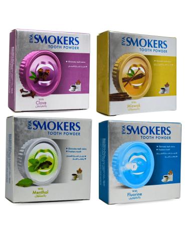 Lot 4 Eva Smokers Clove Miswak Menthol Powder to The Beauty and Radiance of Teeth