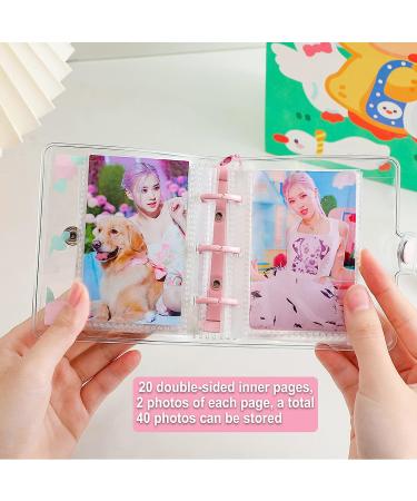 SZHTSWU 20 Sheets 40 Pockets 3 Inch Mini Photo Album in Loose Leaf Refillable 3-Rings Transparent Photocard Binder Kpop Photocard Holder Book with Cute Pendant for Picture Cards Storage (Pink Rabbit) - Buy Online on GoSupps.com