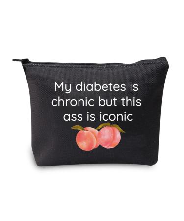 VAMSII Diabetes Supply Bag My Diabetes is Chronic but This Ass is Iconic Funny Type 1 Type 2 Diabetic Zipper Pouch (black)