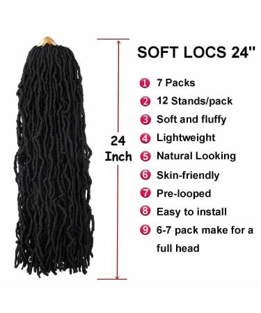 24 Inch Soft Locs Crochet Hair: 7 Pack Curly Wavy Faux Locs Crochet Braids for Black Women - Pre Looped Natural Butterfly Crochet Hair (1B) - Buy Online on GoSupps.com