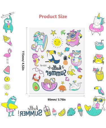 10 Sheets Waterproof Hawaiian Temporary Tattoos - Palm Tree, Pineapple, Tropical Beach Party Supplies - Summer Party Favors for Birthday and Decor - Buy Online on GoSupps.com