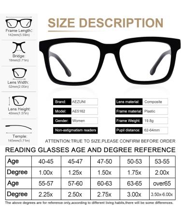 AEZUNI Large Square Reading Glasses for Women - Trendy 1.0 to 3.5 Magnification - Black 1.5x | International Shipping Available - Buy Online on GoSupps.com