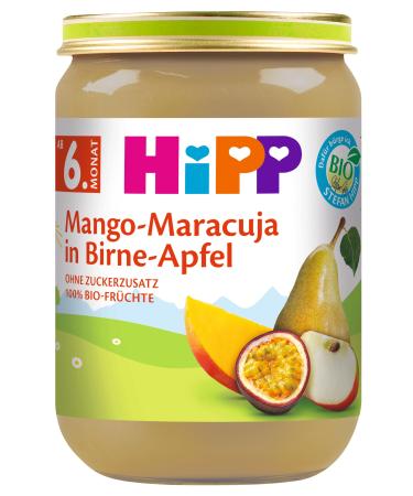 Hipp Fruits Mango-Passion Fruit in Pear-Apple Pack of 6 (6 x 190 g) - Organic H 4375 Mango-marac./Apple 190g 190g Mango-Marac./Apple