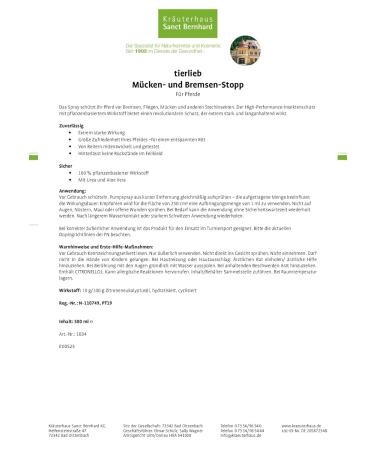 Sanct Bernhard Tierlieb Mosquito & Horsefly Stop for Horses | Protects Against Biting Insects | 500ml - Buy Online on GoSupps.com