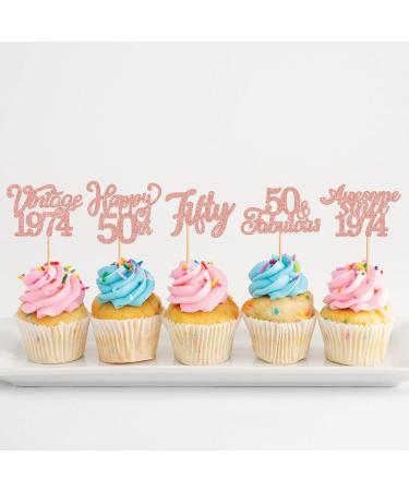 Cyodoos 25Pcs Vintage 1974 Cupcake Toppers Cheers to 50 Fabulous Fifty Cupcake Picks Decorations for 50 Years Birthday Anniversary Cake Decorations Supplies Rose gold Rose Gold 50 - Buy Online on GoSupps.com