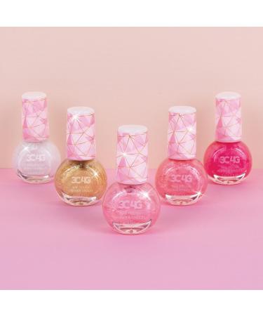 Three Cheers for Girls Pink & Gold Hexagon Shimmer Nail Polish Set - 5 Pack Non-Toxic Kit for Kids & Teens, Ages 8 - Buy Online on GoSupps.com