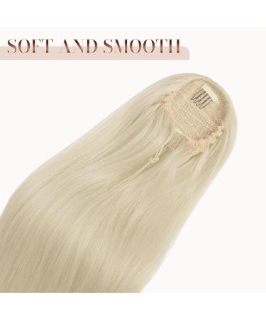60 cm Ash Blonde Ponytail Extensions - Smooth Synthetic Drawstring Braid Hairpiece for Women - Long Straight Hair with Cord Strain - Buy Online on GoSupps.com