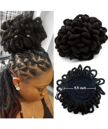 Dreadlocks Bun Afro Puff Drawstring Ponytail Hair Chignon Nu Locs Braids Buns Hairpiece Synthetic Clip in Hair Extensions for Black Women(2#) 2.5 Inch (Pack of 1) 2#