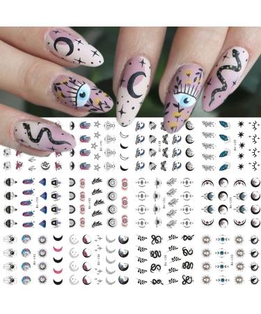 Star Moon Nail Art Sticker Eyes Nail Water Transfer Slider Decals Butterfly Leaves Moon Snake Design Gothic Nail Stickers Luxury Designer Nail Art Supplies DIY Nail Tips Decoration for Women 12 Sheets K15