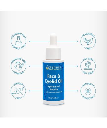 Grahams Natural Face & Eyelid Oil - For Very Dry Skin Around Eye & Face, Eczema & Perioral Dermatitis - Steroid-Free, Hypoallergenic, Non-Comedogenic - 100% Pure - with Argan & Jojoba Oil (1.69 Fl Oz) - Buy Online on GoSupps.com