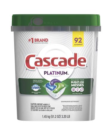 Cascade Platinum Dishwasher Detergent, 16x Strength With Dawn Grease Fighting Power, Fresh Scent (92 Count) 92 Count (Pack of 1) Fresh Scent