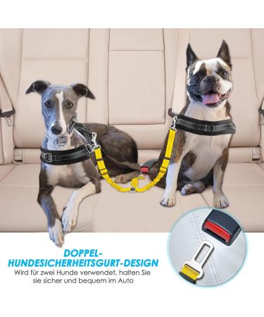 Slowton 2-in-1 Dog Car Seat Belt - Durable Tangle-Free Adjustable & Reflective for Medium Dogs - Yellow - Buy Online on GoSupps.com