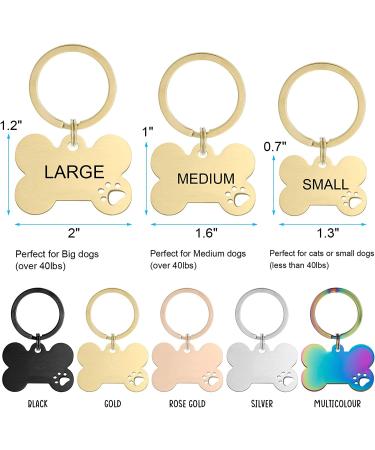Custom Engraved Stainless Steel Pet ID Tag - Personalized Bone & Paw Shaped Dog Name, Address, and Phone - Gold Small - Buy Online on GoSupps.com