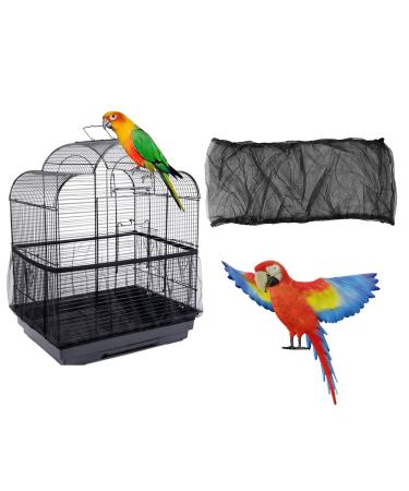Bird Cage Seed Catcher, Airy Gauze Seeds Bird Cage Cover Guard Dust-Proof Universal Birdcage Accessories Parrot Bird Nylon Mesh Net Cover Stretchy Shell Skirt Traps Cage Basket Soft Light and Breathable Fabric L Black