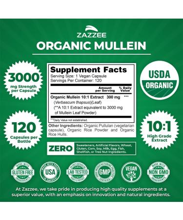 Zazzee Herbal Respiratory Lung Health Support Bundle | Organic Mullein Leaf Extract Plus 4:1 OSHA Root Extract Capsules | Non-GMO Vegan & ISO Lab Tested (120 Servings Each) - Buy Online on GoSupps.com