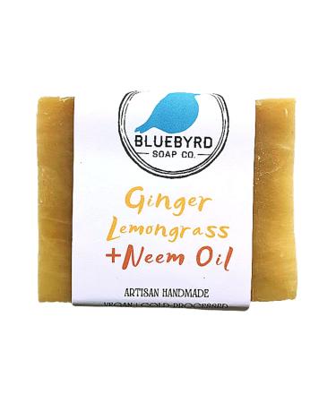 Bluebyrd Soap Co. Ginger Lemongrass All Natural Soap Bar with Neem Oil | Cleansing Beauty Bar Soap Scented with 100% Essential Oils | Neem for eczema prone skin  psoriasis and acne  5oz. (GINGER)