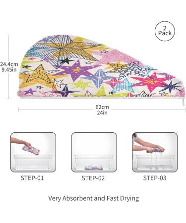Colorful Doodle Star Dry Hair Cap & Button Headband Set | Quick Drying Super Absorbent Towel | Soft & Comfortable | International Shipping Available - Buy Online on GoSupps.com