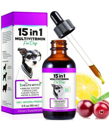 laraspi 15 in 1 Dog Vitamins Drops Dog Vitamins and Supplements for Skin and Coat Health Joints Health Immune Support Easy to Absorb (60ml)
