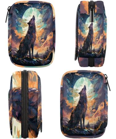 Moon Wolf Print Travel Pill Organizer Bag - Portable 7 Day Pill Case with Zipper for Daily Travel | International Shipping Available - Buy Online on GoSupps.com