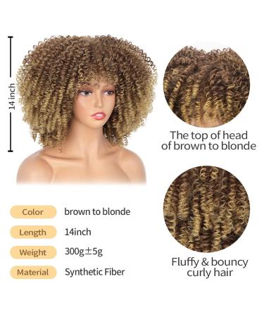Nnzes Afro Short Curly Wig - Brown to Blonde Kinky Curly Fluffy Wig for Black Women 12inch - Synthetic Hair Full Wigs for Daily Wear - Buy Online on GoSupps.com