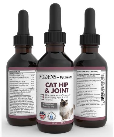 NODENS CAT Hip and Joint Glucosamine for Cats with Chondroitin and Opti-MSM Hyaluronic Acid for Improved Joint Flexibility and Pain Relief from Inflammation and Cat Arthritis 2 floz