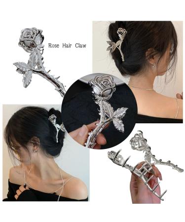 Valentine's Day Flower Hair Claw Clip - Exquisite Silver Hairpin for Women - Buy Online on GoSupps.com
