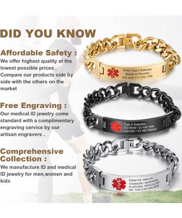 Personalized Medical Alert Bracelets | Emergency Medical ID Bracelets for Men & Women | Durable Stainless Steel Tags - Buy Online on GoSupps.com
