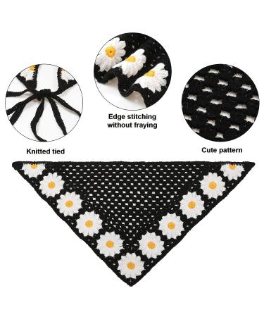 Floral Crochet Hair Bandanas 2PCS Women Hairbands | Daisy Print Knitted Headscarf Vintage Hair Scarf - Buy Online on GoSupps.com