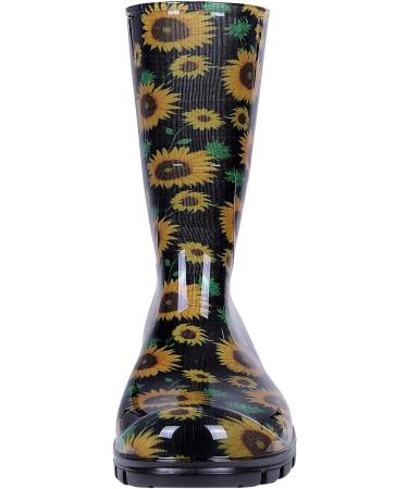 Asgard Women's Mid Calf Rain Boots - Sunflowers Black | Waterproof Rubber Garden Shoes - Buy Online on GoSupps.com